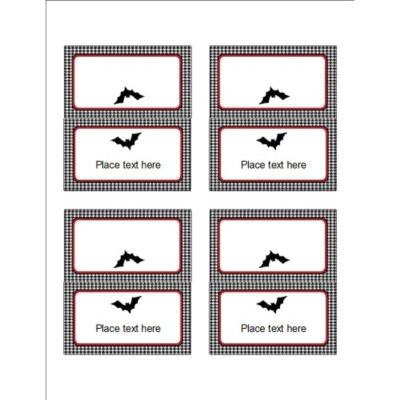 Halloween Bat with Houndstooth Pattern Small Tent Card , 4 per sheet