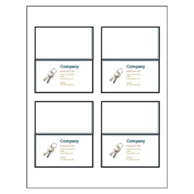 Keys on Folded Business Card, 4 per sheet, Wide