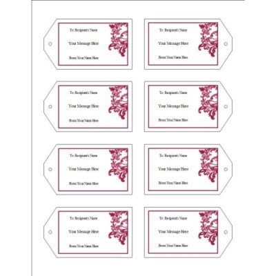 Elegant Flourish Printable Tags with Strings, 8 per sheet - Wide