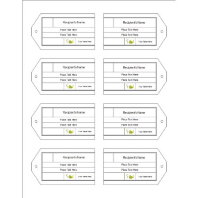 Modern Green Leaf Printable Tags with Strings, 8 per sheet - Wide