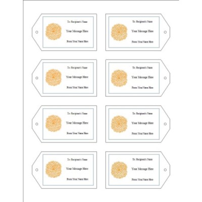 Orange Flower Printable Tags with Strings, 8 per sheet - Wide