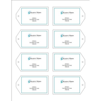 Simple Logo Black Text Printable Tags with Strings, 8 per sheet - Wide