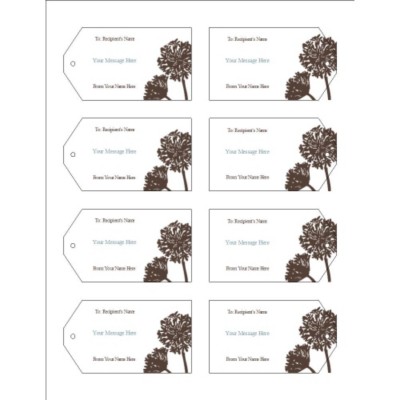 Brown Tree Printable Tags with Strings, 8 per sheet - Wide