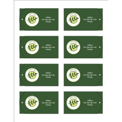 Green Sprig with Background Printable Tags with Strings, 8 per sheet - Wide