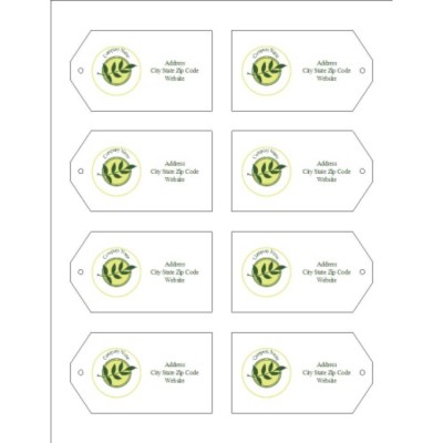 Green Sprig Printable Tags with Strings, 8 per sheet - Wide