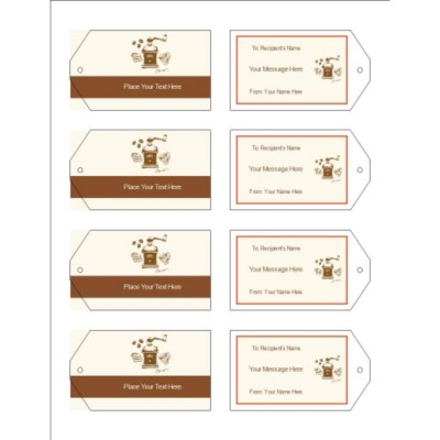 Coffee Grinder Printable Tags with Strings, 8 per sheet - Wide