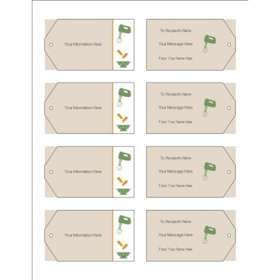 Kitchen Utensils Printable Tags with Strings, 8 per sheet - Wide
