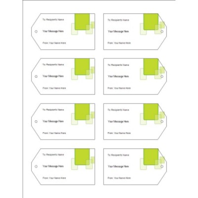 Green Squares Printable Tags with Strings, 8 per sheet - Wide