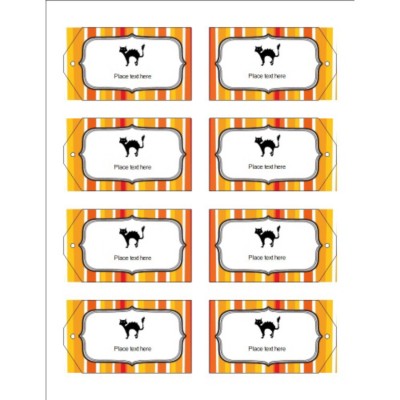 Halloween Cat with Stripe Pattern Printable Tag with Strings , 8 per sheet
