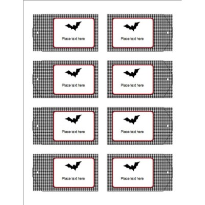 Halloween Bat with Houndstooth Pattern Printable Tag with Strings , 8 per sheet