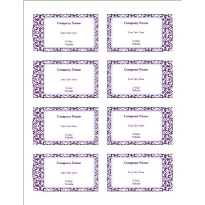 Classic Purple Pattern Printable Tags with Strings, 8 per sheet - Wide
