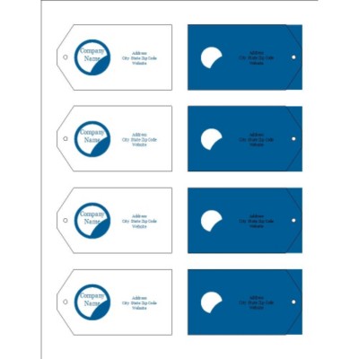 Blue Circle Design Printable Tags with Strings, 8 per sheet - Wide