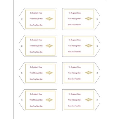 Burgundy Border Printable Tags with Strings, 8 per sheet - Wide
