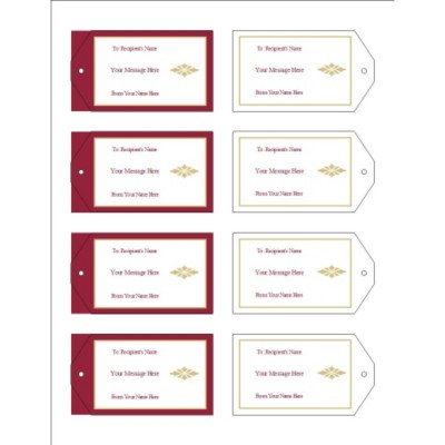 Burgundy Background Printable Tags with Strings, 8 per sheet - Wide