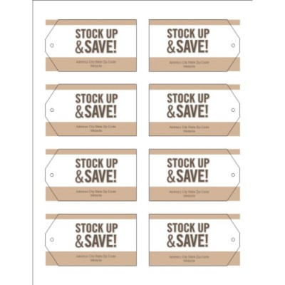 Pale Taupe Border Printable Tags with Strings, 8 per sheet - Wide