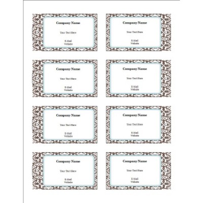 Classic Teal and Brown Pattern Printable Tags with Strings, 8 per sheet - Wide