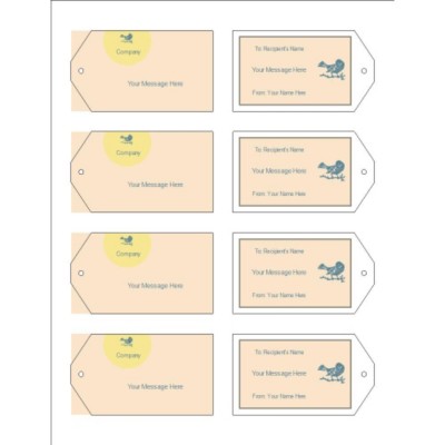 Blue Bird Design Printable Tags with Strings, 8 per sheet - Wide