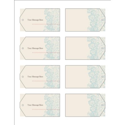 Blue Flourish Design Printable Tags with Strings, 8 per sheet - Wide