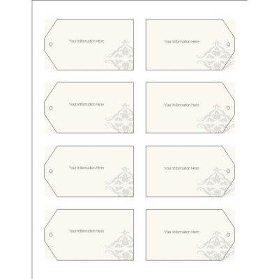 Scroll Design Printable Tags with Strings, 8 per sheet - Wide
