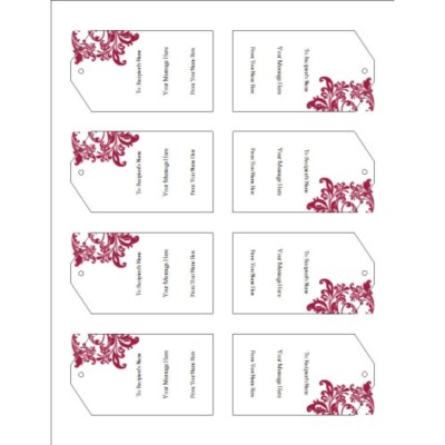 Elegant Flourish Printable Tags with Strings, 8 per sheet - Tall