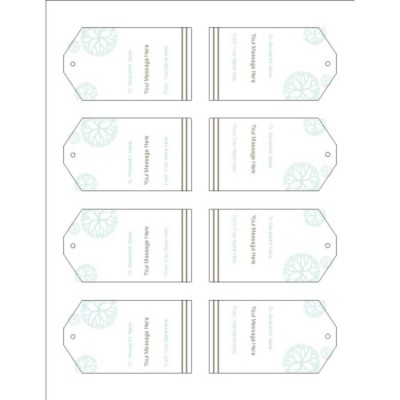 Turquoise Flowers with Brown Printable Tags with Strings, 8 per sheet - Tall