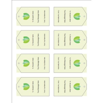 Green Blossom Printable Tags with Strings, 8 per sheet - Tall