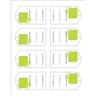 Green Squares Printable Tags with Strings, 8 per sheet - Tall