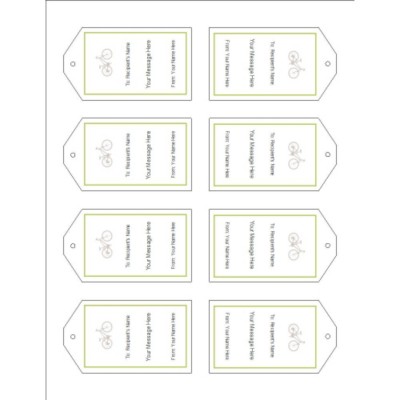 Grey Bicycle Printable Tags with Strings, 8 per sheet, Tall