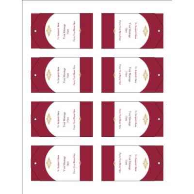 Burgundy Background Printable Tags with Strings, 8 per sheet - Tall
