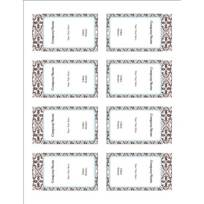 Classic Teal and Brown Pattern Printable Tags with Strings, 8 per sheet - Tall