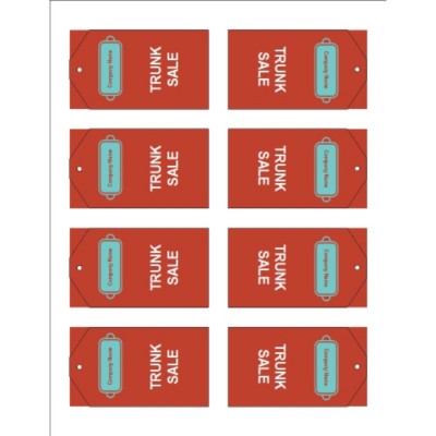 Bright Red Design Printable Tags with Strings, 8 per sheet - Tall
