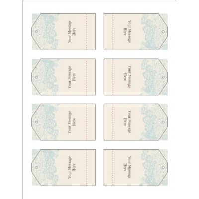 Blue Flourish Design Printable Tags with Strings, 8 per sheet - Tall