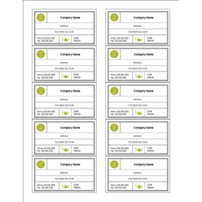 Modern Green Leaf Business Cards with Center Margin, 10 per sheet