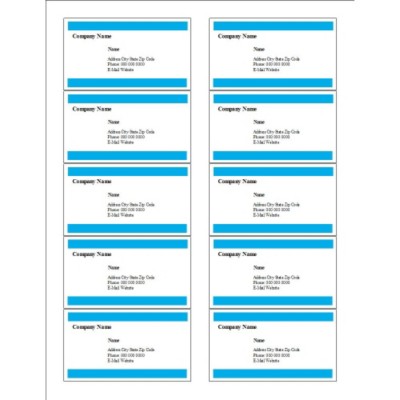 Blue Bars Business Cards with Center Margin, 10 per sheet