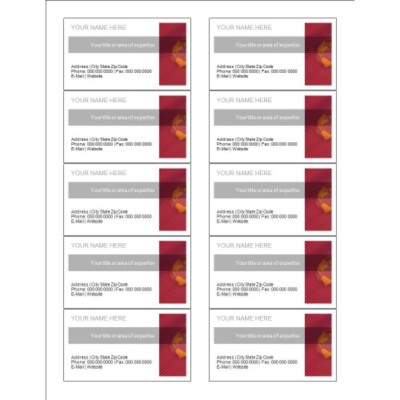 Maroon World Business Card, 10 per sheet (for glossy cards with center margin)