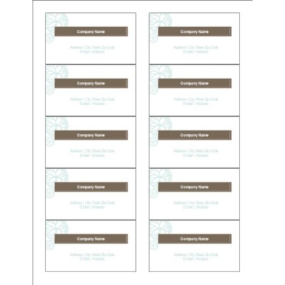Turquoise Flowers with Brown Business Cards with Center Margin, 10 per sheet