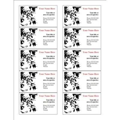 Black Leaves Business Card, 10 per sheet (for glossy cards with center margin)