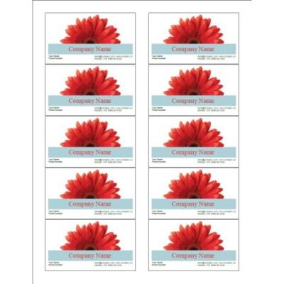 Red Daisy Business Card, 10 per sheet (for glossy cards with center margin)