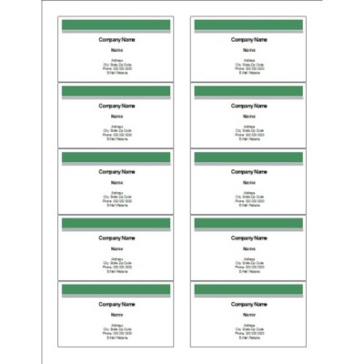 Green and Grey Bar Top Business Cards with Center Margin, 10 per sheet
