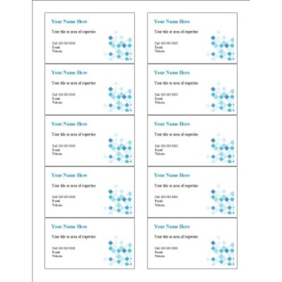 Blue Diamonds Business Card, 10 per sheet (for glossy cards with center margin)