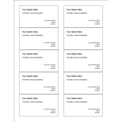 Basic Text Left Align Business Card, 10 per sheet (for glossy cards with center margin)