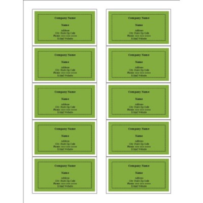 Green Background Business Cards with Center Margin, 10 per sheet