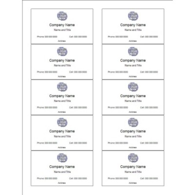 Basic Text with Logo Business Card, 10 per sheet (for glossy cards with center margin)