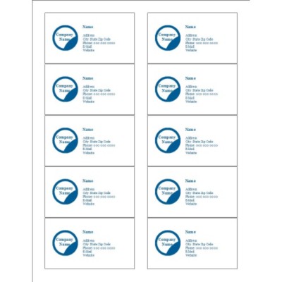 Blue Circle Design Business Cards with Center Margin, 10 per sheet