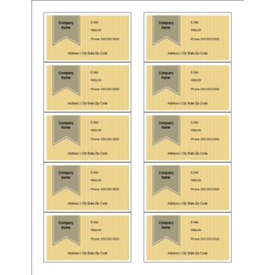 Beige Background with Ribbon Design, 10 up Business Cards with Center Margin