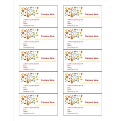 Kids Icons 10 up Business Cards with Center Margin