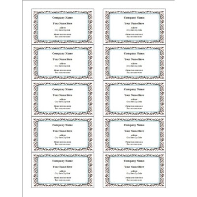 Classic Teal and Brown Pattern Business Card, 10 per sheet
