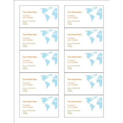 Continents Business Card, 10 per sheet (for glossy cards with center margin)