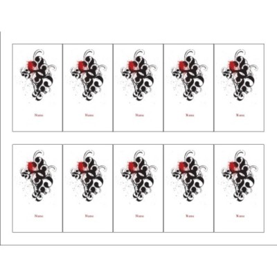 Flourish with Splatter Business Card, 10 per sheet - Tall (for glossy cards with center margin)
