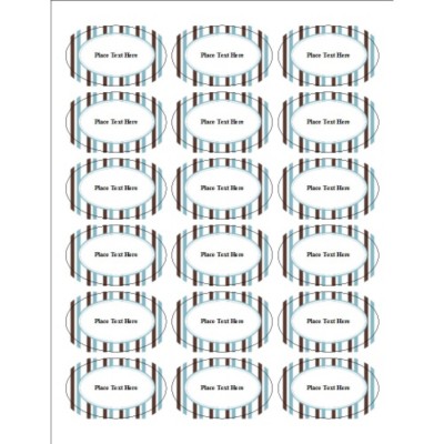 Classic Teal and Brown Stripes Oval Labels, 18 per sheet